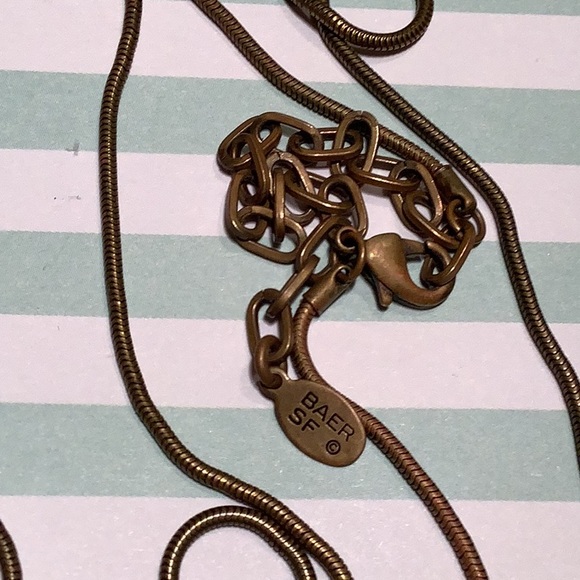 BAER SF (MARJORIE BAER) Handmade Modernist Textured Brass Amber Bead Pendant - Picture 3 of 5